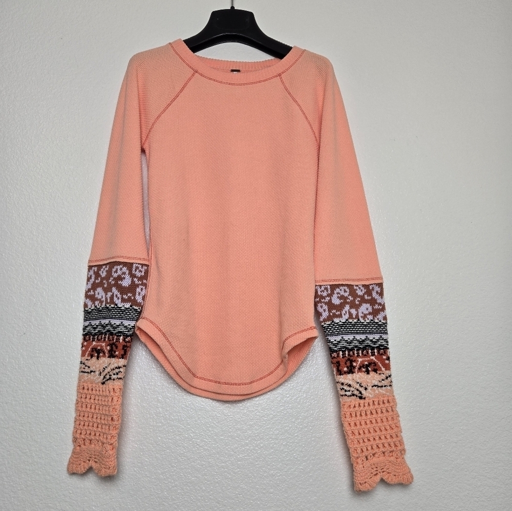 Free People In The Mix Cuff Thermal Top In Desert Orange Knit Crochet size XS - Picture 3 of 16